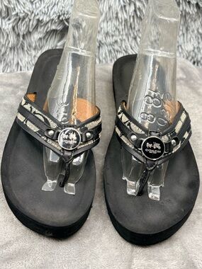 Coach Sandals Flip Flops Womens 9.5 Jasmine Thong  Slip On Casual Beach Black